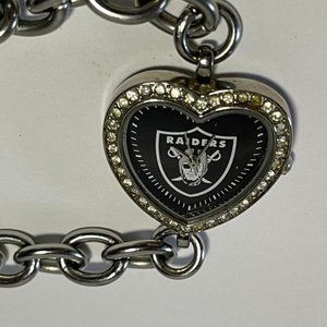 Las Vegas Raiders NFL Women's Heart Stainless Steel Bracelet Watch by Game Time